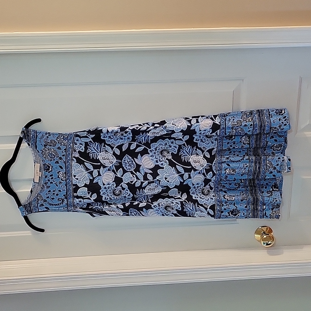 Loft navy and light blue floral sleeveless dress small